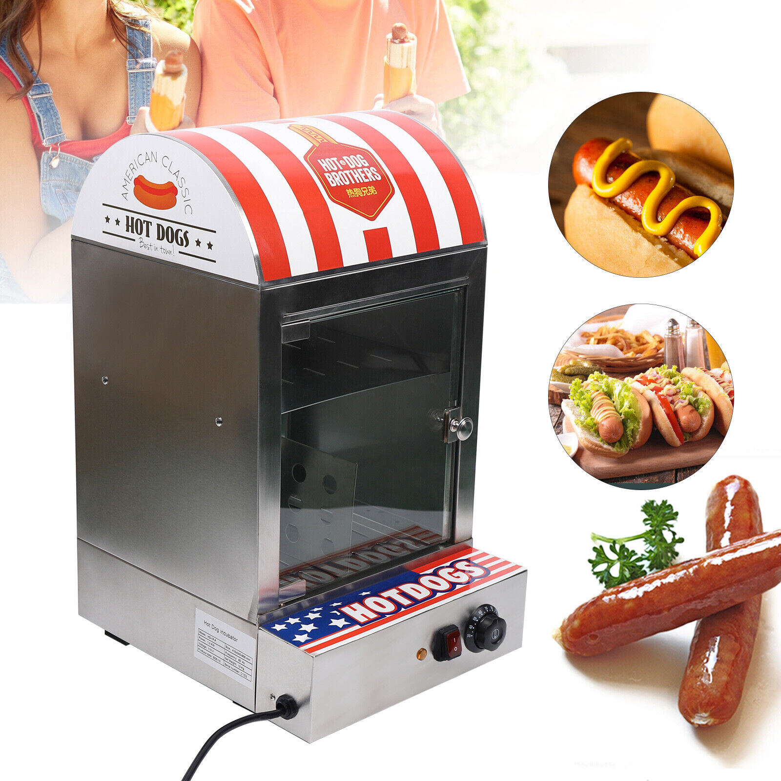 Commercial Hot Dog Steamer Machine Countertop Electric Bun Food Sausage Warmer