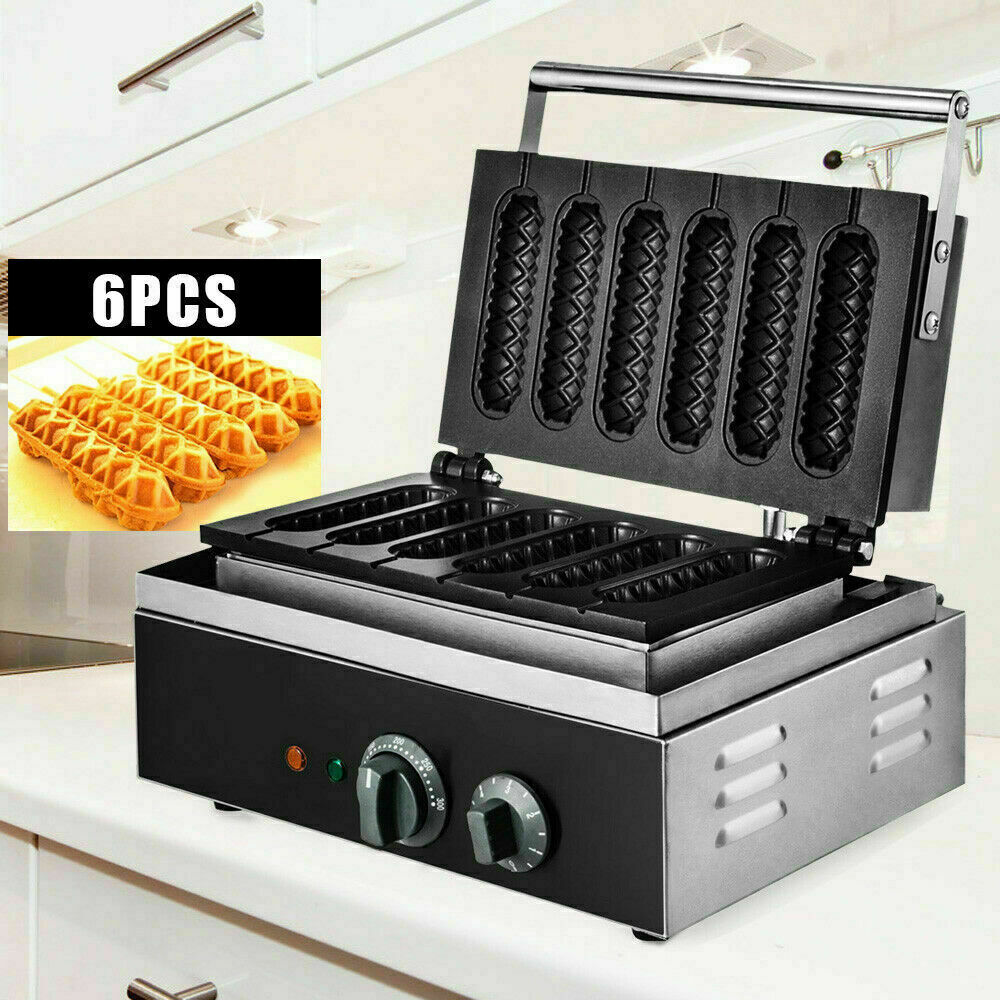110v Commercial 6pc Waffle Maker Machine Sausage Hot Dog Machine Bake Machine
