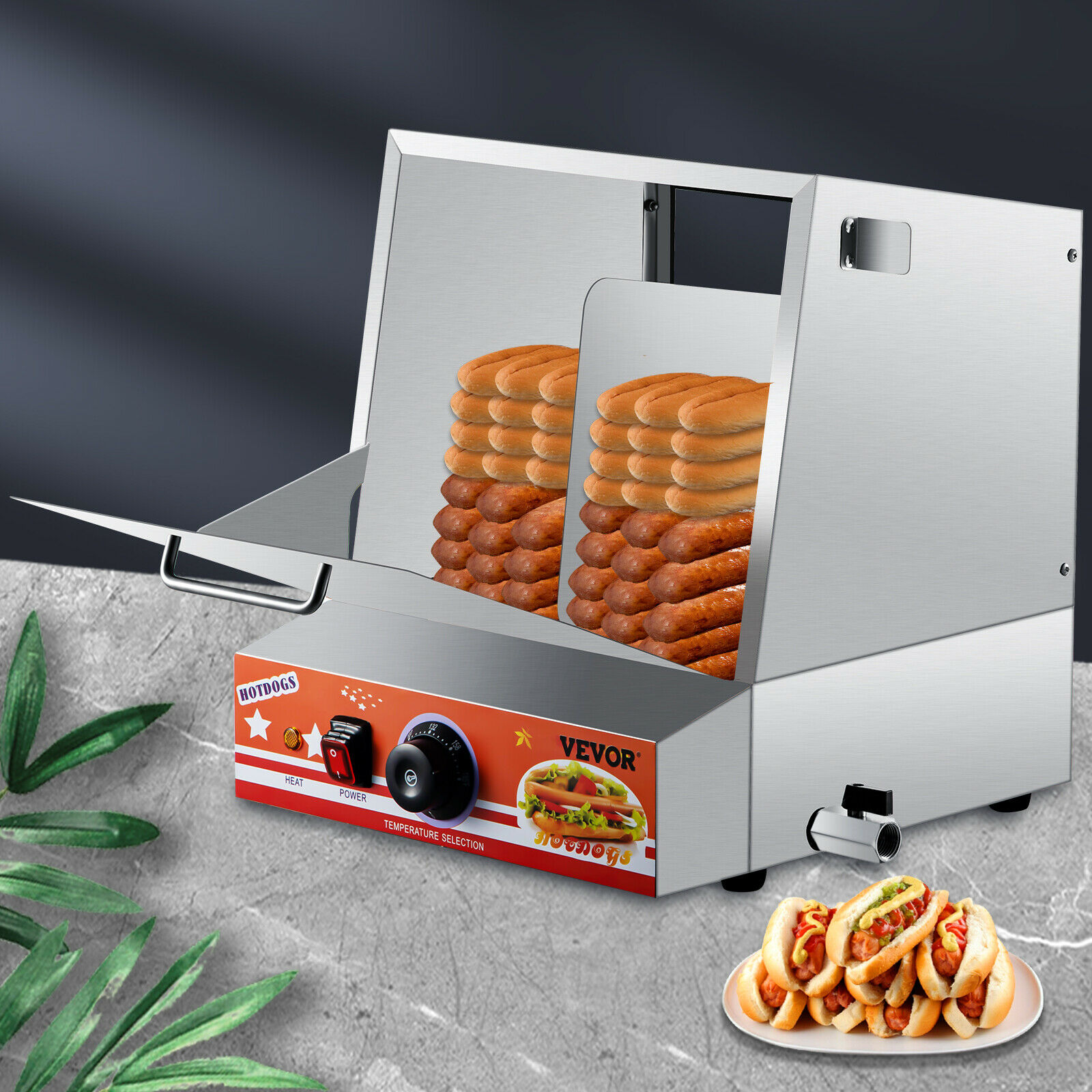 Vevor 500w Commercial Hot Dog Hut Steamer Electric Bun Warmer W/drop Down Door