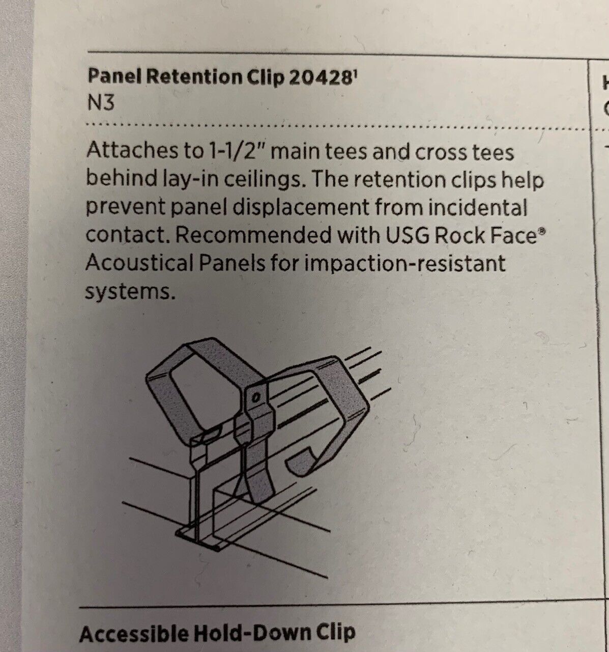 Ceiling Panel Retention Clips 20428