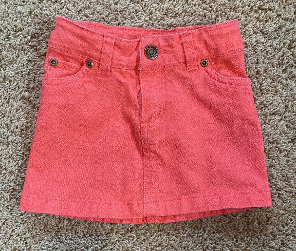 Carter’s Girls Size 3t Coral Orange Stretch Jean Denim Skirt W/ Included Shorts