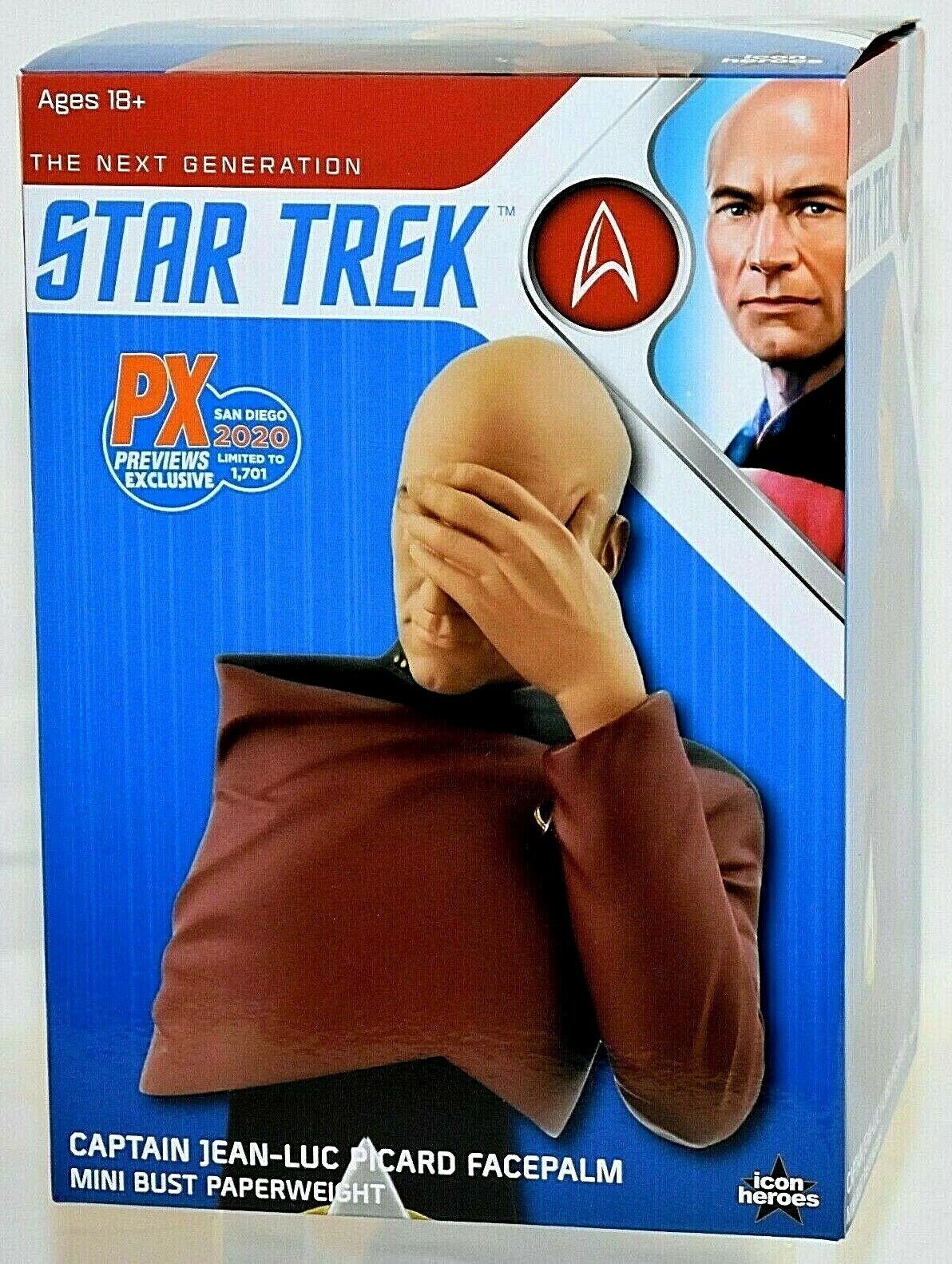 2020 Sdcc Star Trek The Next Generation Facepalm Picard 8" Bust/statue 1701 Only
