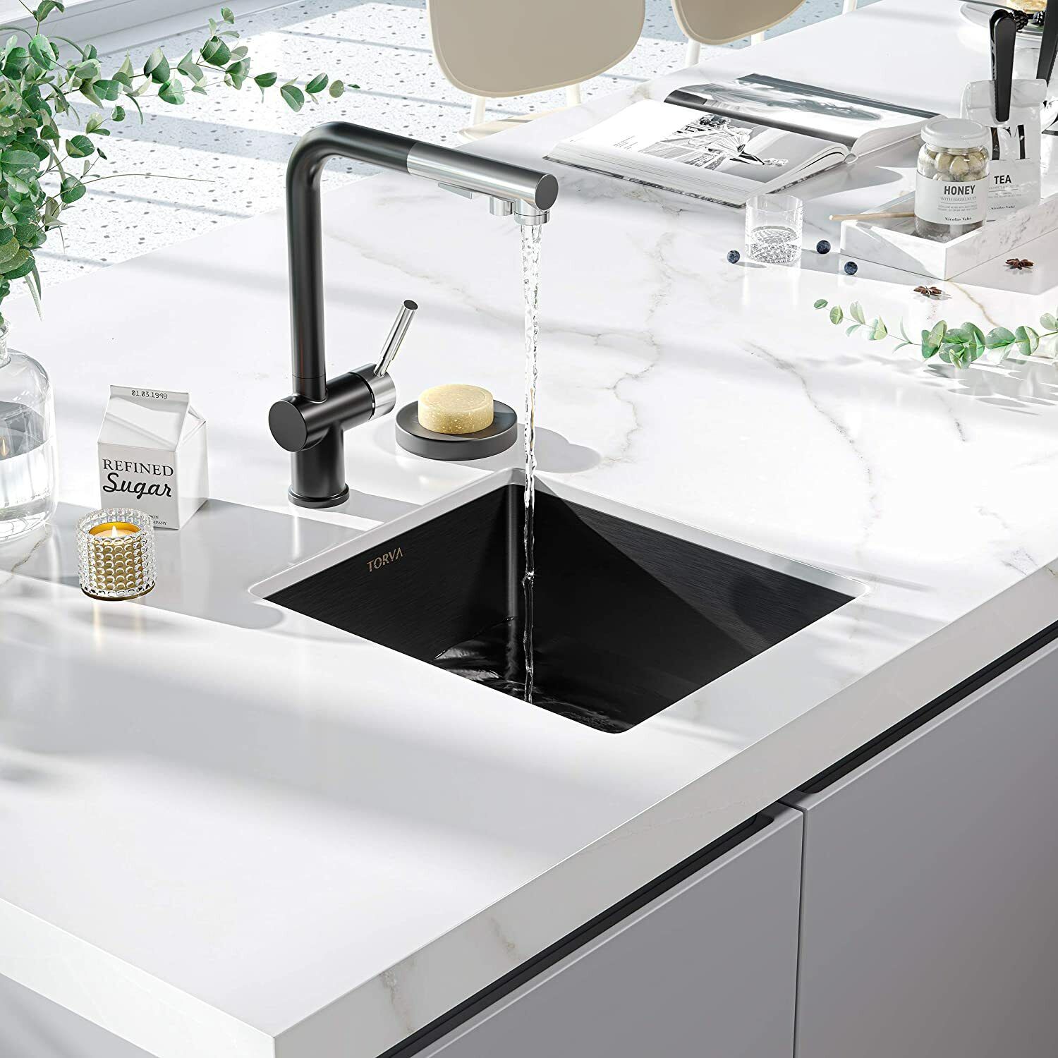 Torva 14" X 14" Gloss Black Ceramic Coating With Nanotek Undermount Kitchen Sink