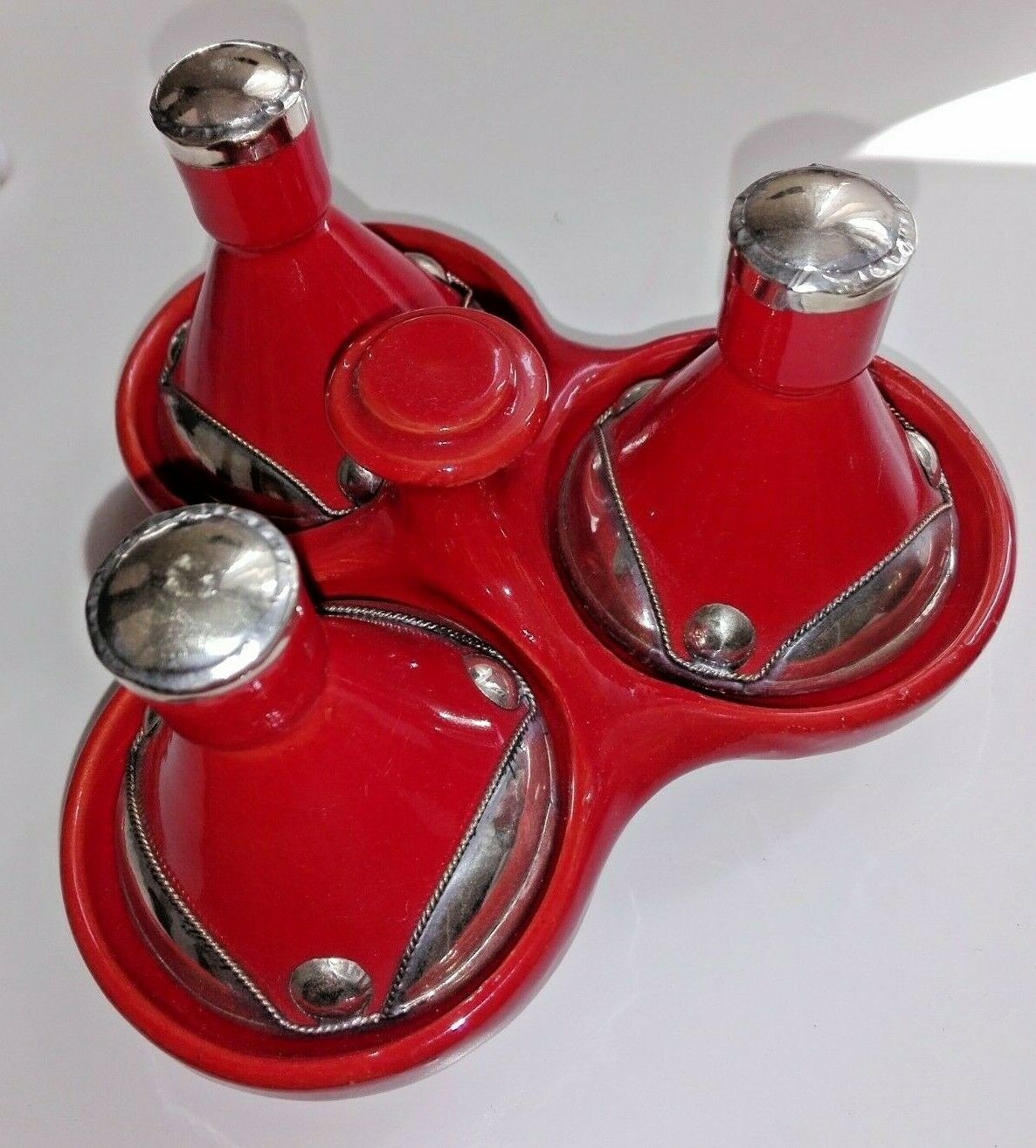 3 Mini Tajine Tagine Moroccan Red Handmade Metalwork Spice Holder /multifunction