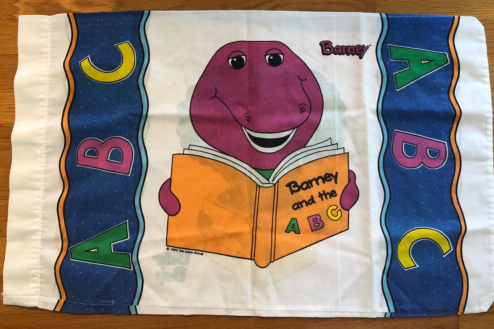 Vintage 1993 Barney And Baby Bop Abc Pillow Case The Lyons Group Double Sided