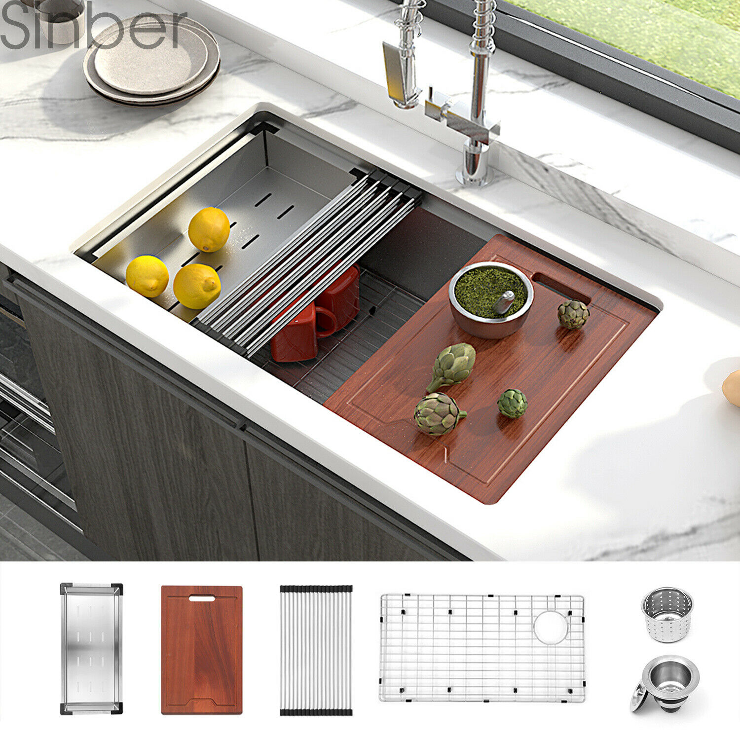 Sinber 30" Undermount 16 Gauge Single Bowl Stainless Steel Kitchen Sink