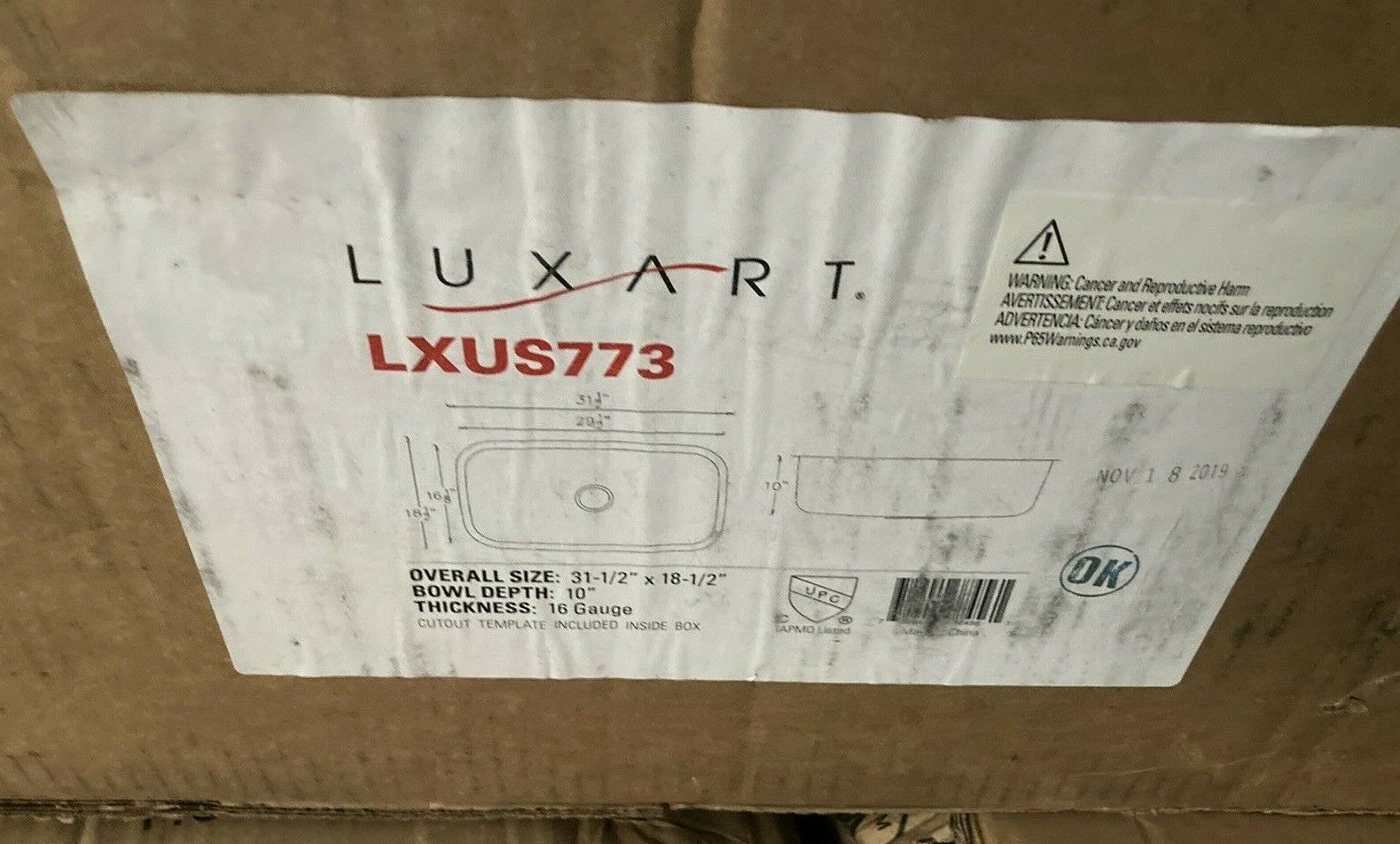 Luxart Lxus773 31-1/2" X 18-1/2" 1-bowl Undermount Kitchen Sink Brushed Satin