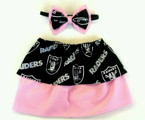Nfl Oakland Raiders Pink Baby Girl Football Skirt And Matching Bow 0-12 Months