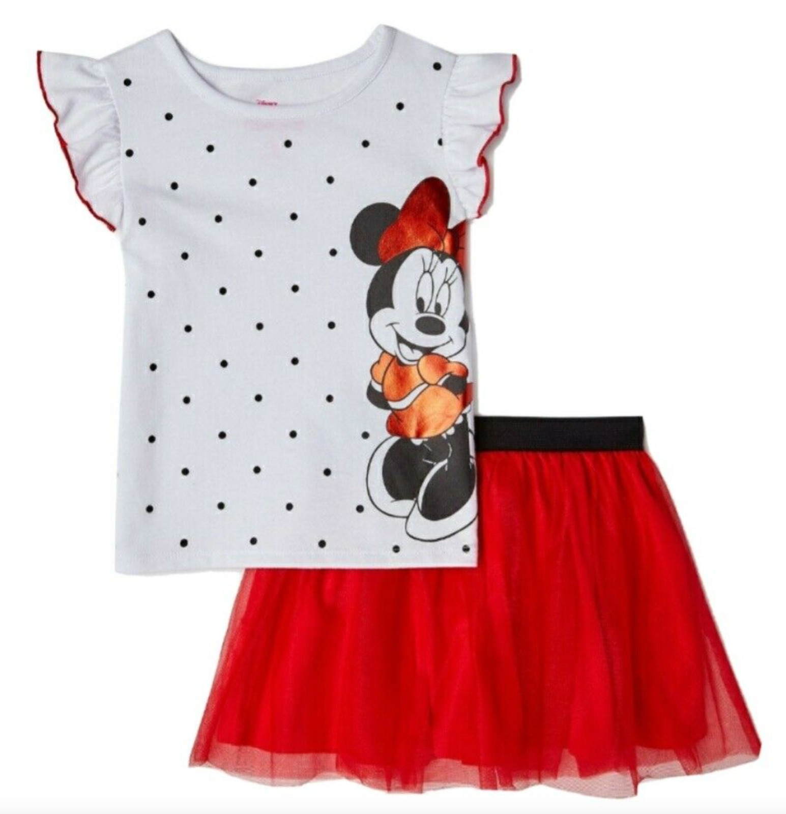 Disney Minnie Mouse Shirt & Tutu Skirt Size 18 Months Red, White 2 Piece Set Nwt