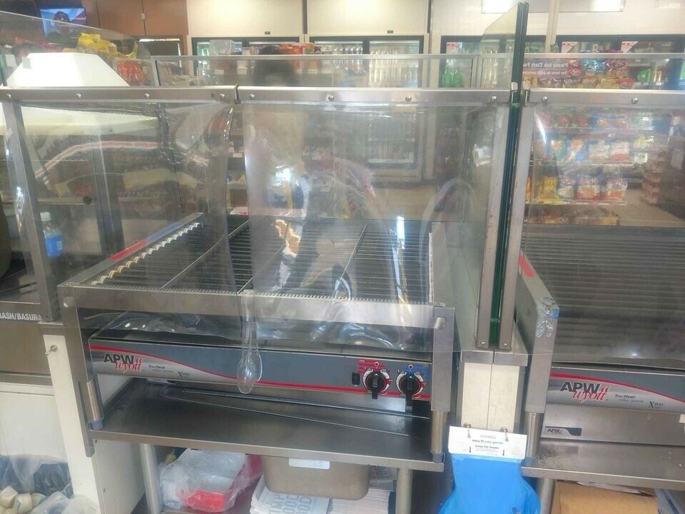 2 Roller Grill Cooker Machine With Glass Cover, Bun Warmer And Cabinet.