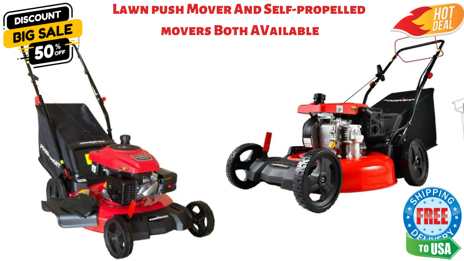 Self Propelled & Push Lawn Mower Powersmart 209cc Engine 21" 3-in-1 Gas  New