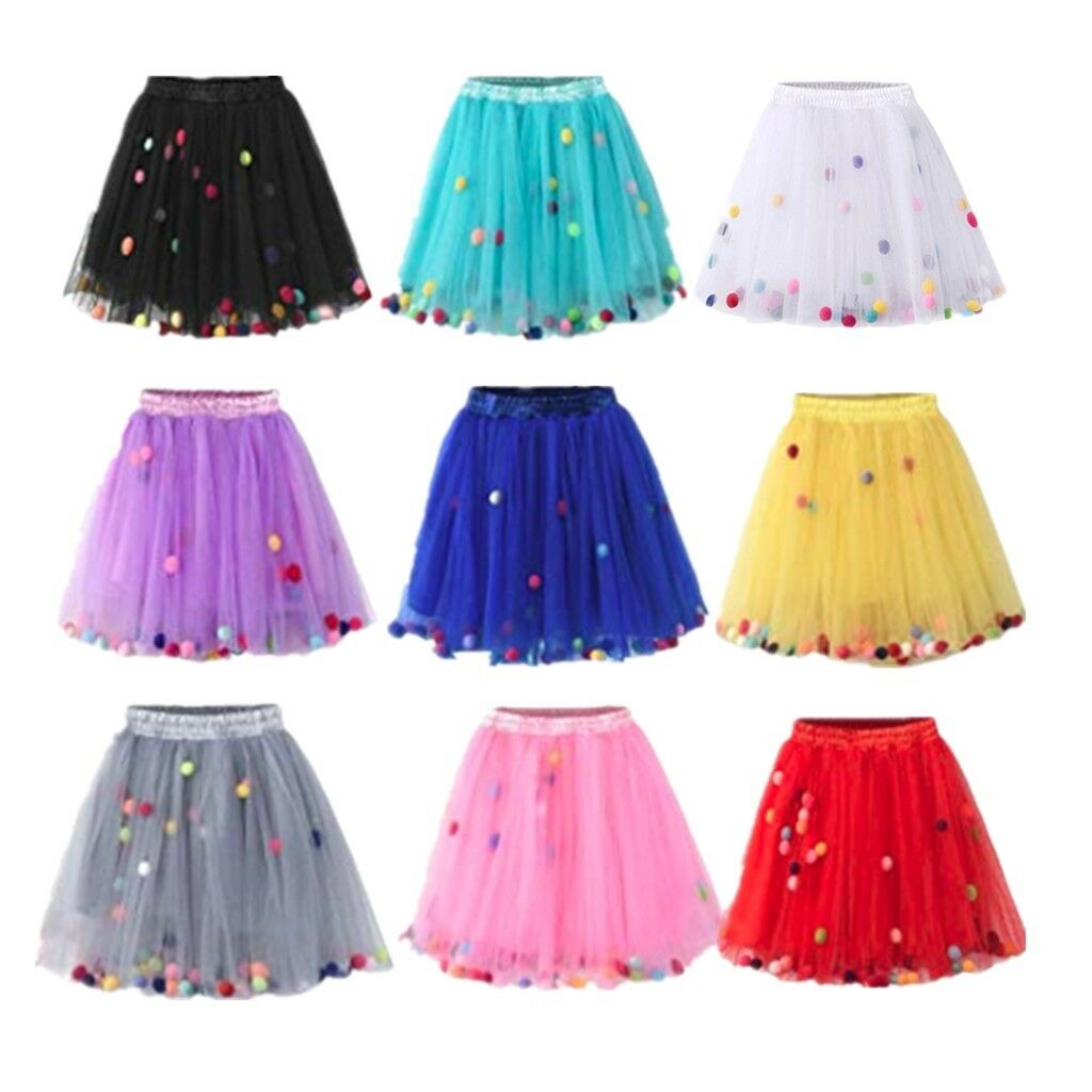 Kid's 4 Layers 3d Mini Bubble Skirt With Little Colorful Puff Balls Tutu Skirt