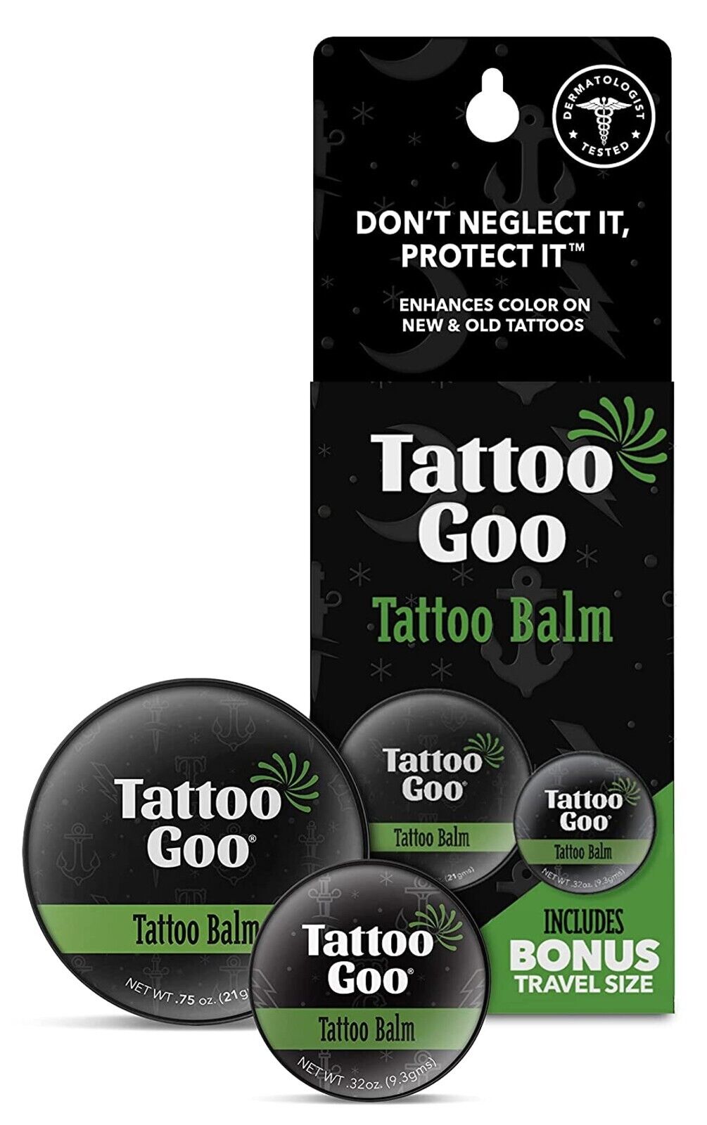 Tattoo Goo Balm  1x 3/4 Oz 1x .33 Oz Travel Size Tins Natural Aftercare