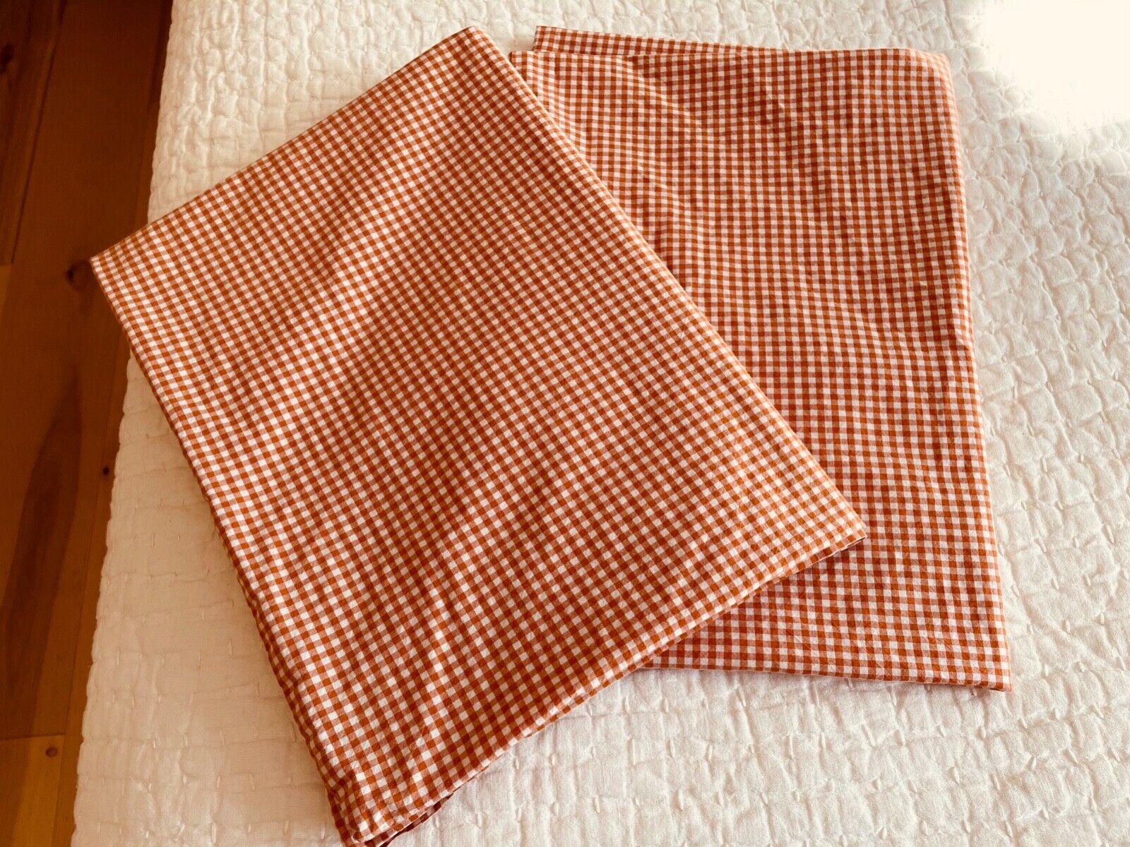 Pottery Barn Kids Ginger/orange Gingham Check Set Of Two Pillowcases Euc Cotton