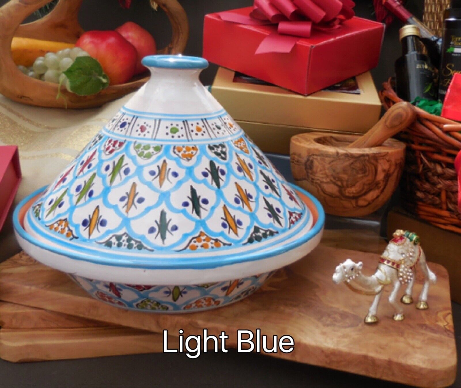 12"  Hand-painted Light Blue Ceramic Tagine Cooking Pot/tagine