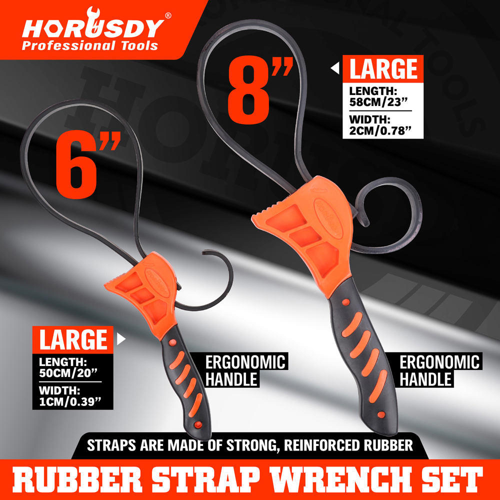 2pc Rubber Strap Wrench Set Adjustable Hand Held Lid Plumbing Tighten Or Loosen